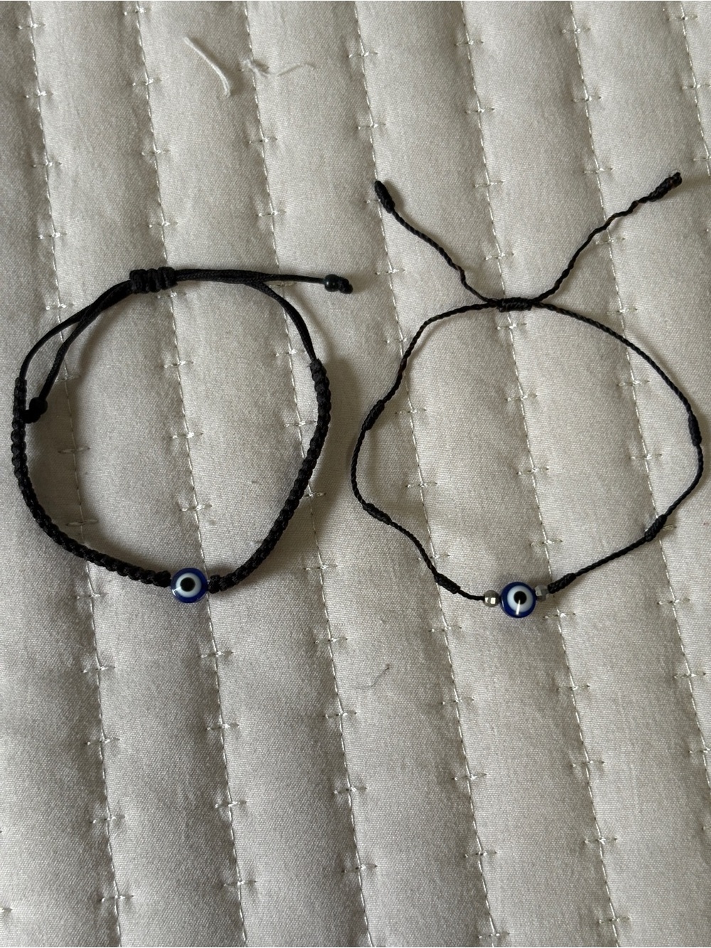 Set of 2 Handmade Blue Evil Eye Black Cord Bracelets/Travel Souvenir Black Stack